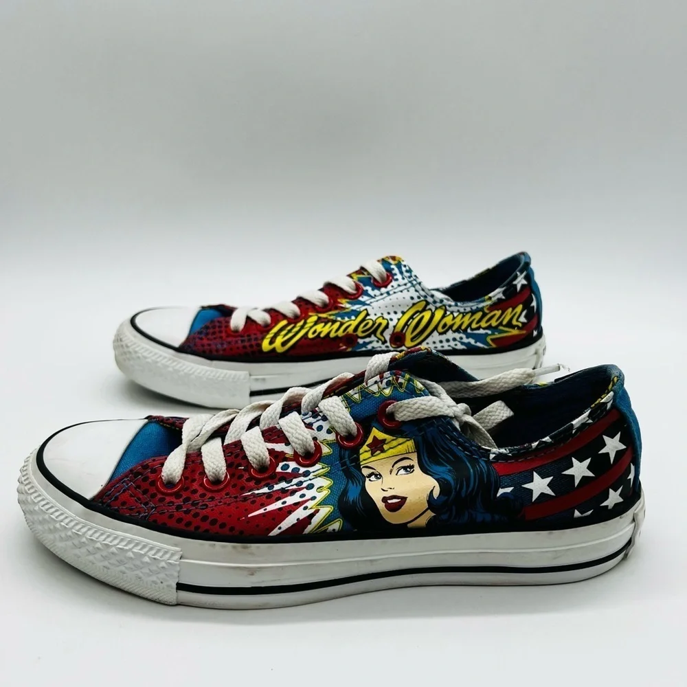 Converse Wonder Woman Red and Blue Sneakers Classic Canvas Style Size 4.5